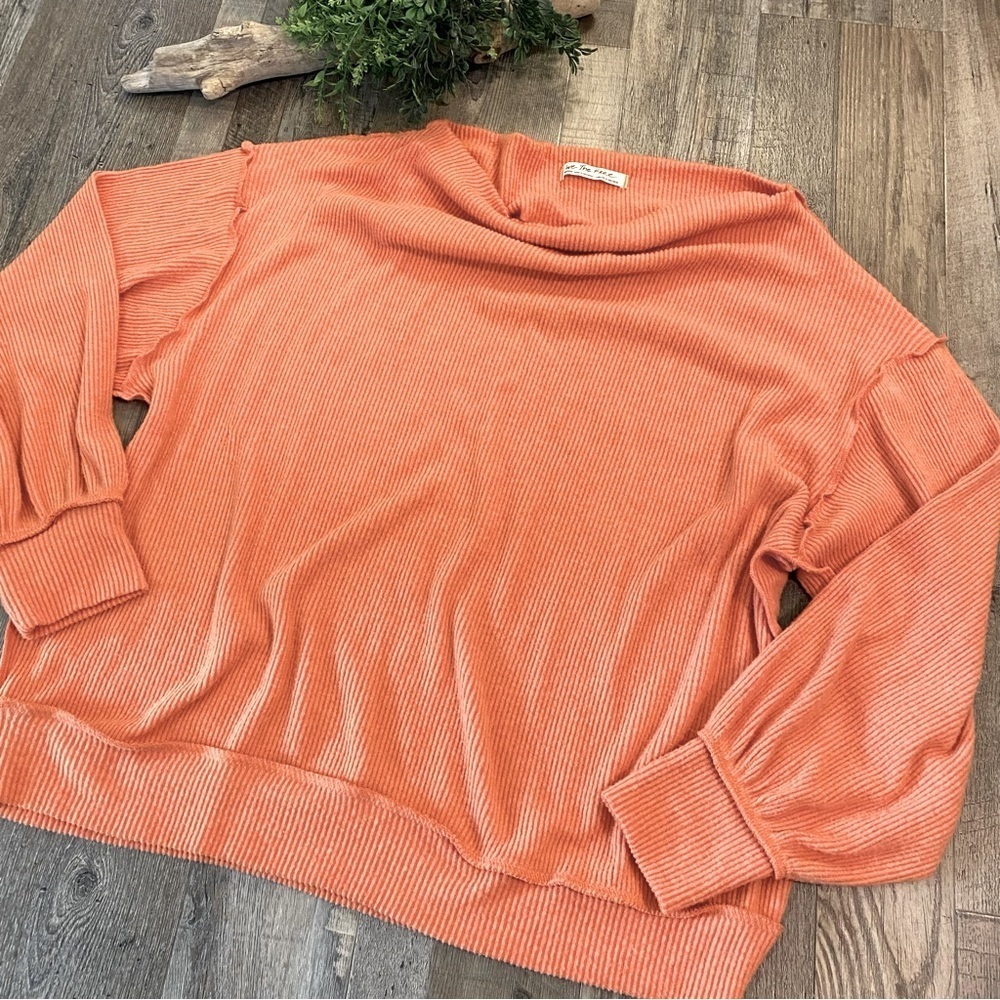 FREE PEOPLE Oversized Cowl Neck Long Sleeve Soft Ribbed Shirt Medium